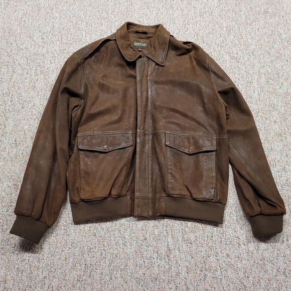 Orvis Jacket Mens 2XL Brown Leather Full Zip Bomber Coat Outdoors Sportsman Camp